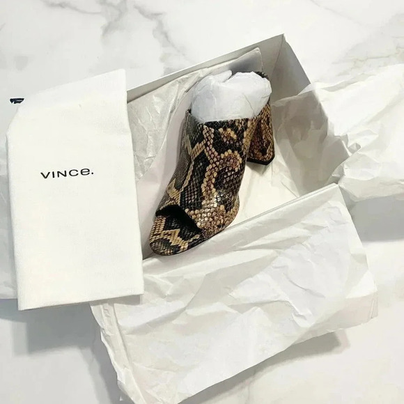 Vince Size 9 Snake Print Leather Heath Cross Strap Block Heel Mule in Senegal - Picture 5 of 6